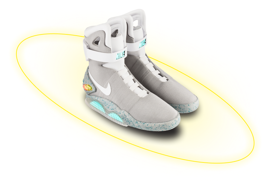 Кроссовки Nike Air Mag окруженные желтым кольцом